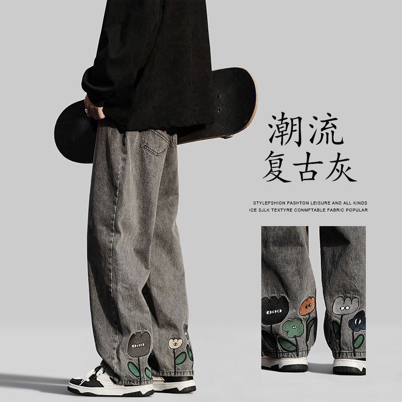 2023印画牛仔裤男青少年春秋季休闲直筒牛仔长裤XZ712-5-8011-P45图片
