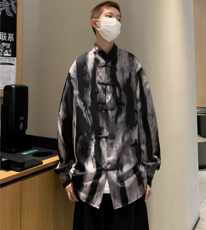 新中式男装水墨扎染衬衫长袖盘扣风唐装外套712-5-0101-P38,男装衬衫,星座1112-5（原712-5）
