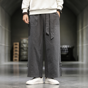 春秋季风棉麻裤男新中式复古宽松直筒裤XZ1112-5-K904-P60图片