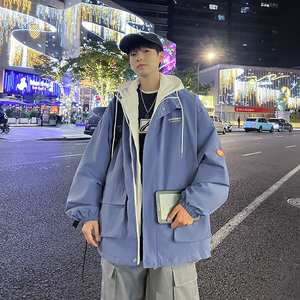 网络图秋季港风直播假两件连帽冲锋衣外套夹克712-5-JK303-P75图片