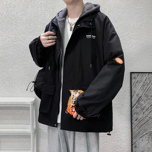 网络图秋季港风直播假两件连帽冲锋衣外套夹克712-5-JK303-P75图片