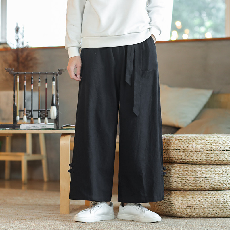 春秋季风棉麻裤男新中式复古宽松直筒裤XZ1112-5-K904-P60,男装休闲裤,星座1112-5（原712-5）