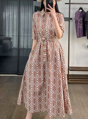 M家同款新品26连衣裙棉府绸印花高级感法式优雅系带收腰显瘦长裙