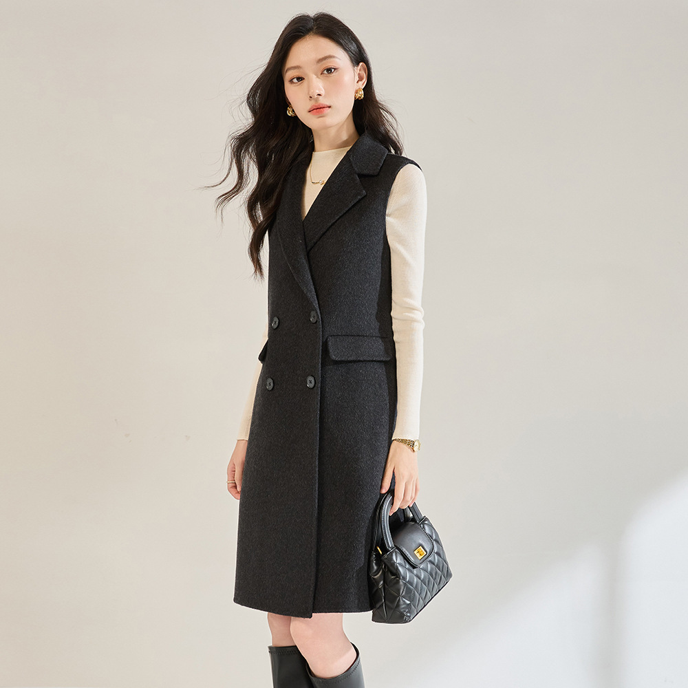 高端韩版中长羊毛双面呢马甲