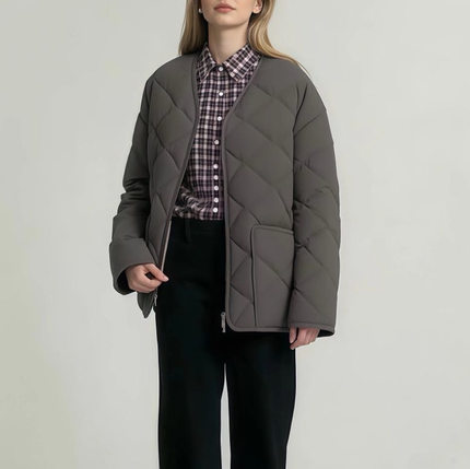 高端新款2025冬季新款简约设计感羊毛混纺平纹布羽绒服外套