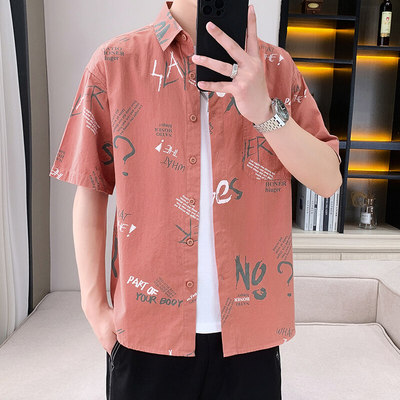 夏季短袖衬衫男休闲潮牌