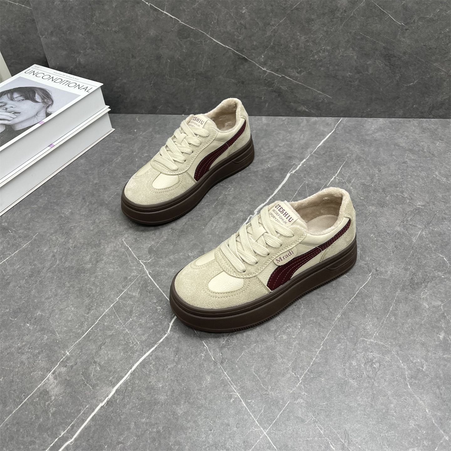 真皮厚底德训鞋女2025秋冬新款