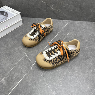 拼色德训鞋 带百搭平底休闲运动鞋 女2026春季 真皮双鞋 新款 豹纹时尚