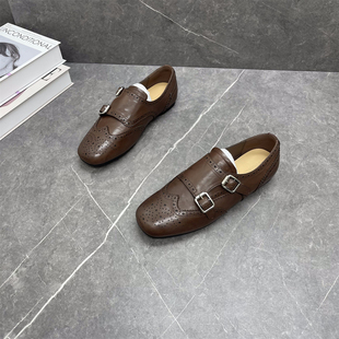 潮皮带扣乐福鞋 雕花布洛克鞋 英伦风牛皮复古小皮鞋 新款 女2025秋季