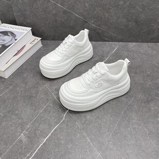 厚底丑萌大头休闲小白鞋女2026春季新款小个子增高真皮轻便面包鞋