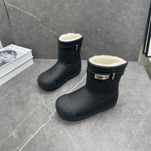 真皮羊毛保暖厚底勃肯棉鞋 金属搭扣丑萌大头雪地靴女2025冬季 新款