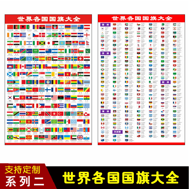 世界各国国旗大全海报贴画国家旗帜图标挂画酒吧咖啡厅客厅装饰画