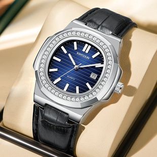 假机械手表镶钻鹦鹉螺腕表品牌手表男士商务钢带全自动防水男表