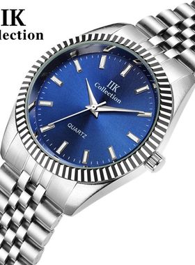IIK新品GB925蓝色石英不锈钢表带合金男士休闲螺旋表冠外贸手表男