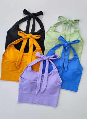 清仓性感挂脖抹胸美背聚拢运动内衣女背心式速干瑜伽文胸外穿