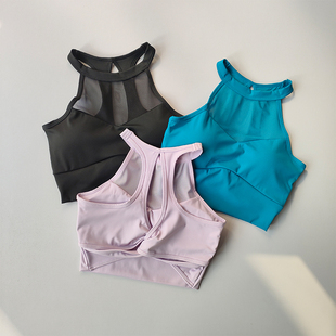 清仓断码 网纱性感带胸垫瑜伽服背心女跑步美背聚拢运动内衣