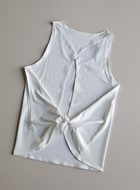 夏季宽松健身衣速干女运动无袖工字背心绑结跑步跳操休闲罩衫