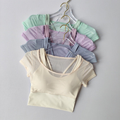 带胸垫瑜伽服女夏季 透气 普拉提训练健身服上衣速干高级感运动短袖