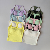 新款 一体杯工字撞色瑜伽背心女外穿百搭跑步普拉提训练服健身文胸