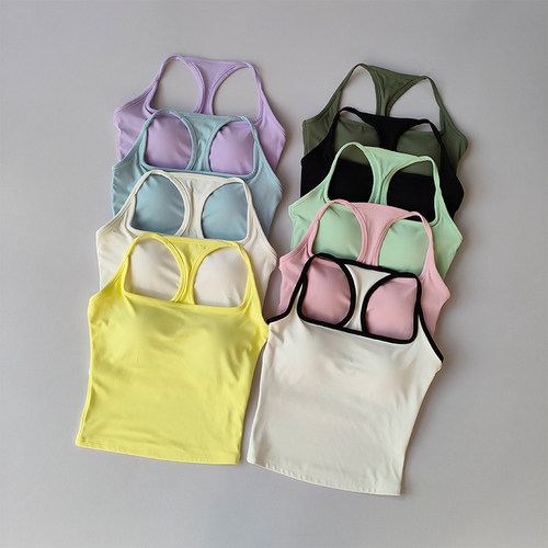 一体杯工字撞色瑜伽背心女外穿