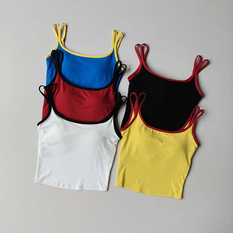 撞色双吊带瑜伽服背心女裸感U型美背运动内衣速干普拉提健身文胸