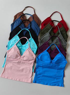 欧美性感挂脖露背聚拢运动内衣女瑜伽服上衣健身普拉提紧身长背心