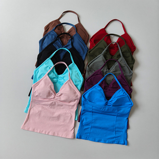 欧美性感挂脖露背聚拢运动内衣女瑜伽服上衣健身普拉提紧身长背心