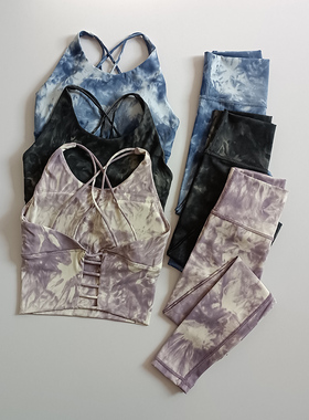 欧美扎染美背健身套装女运动跑步训练两件套显瘦速干普拉提瑜伽服