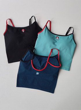 运动内衣女撞色刺绣防震防下垂健身瑜伽服吊带一体美背心式文胸