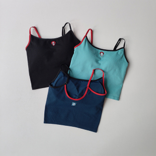 运动内衣女撞色刺绣防震防下垂健身瑜伽服吊带一体美背心式 文胸