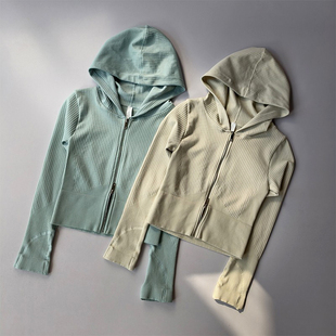 双开连帽紧身运动外套女跑步训练瑜伽服长袖 普拉提上衣冬 拉链开衫