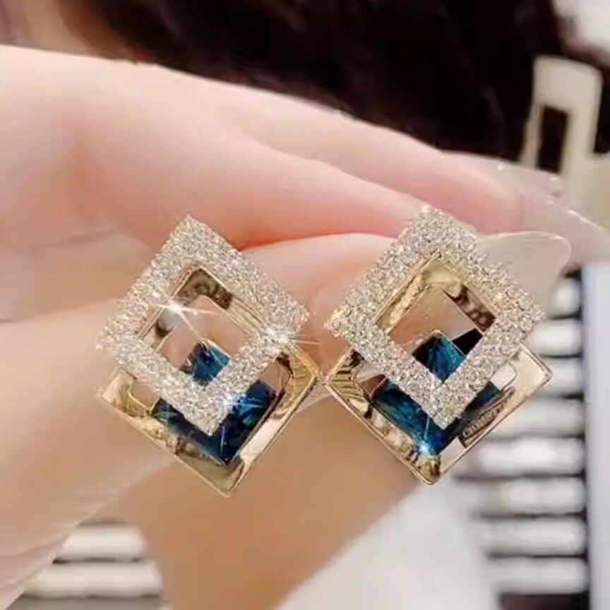 小众设计感方块水晶耳环