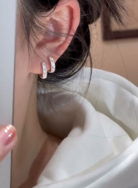 银色纹理圈圈耳环女925银针耳扣