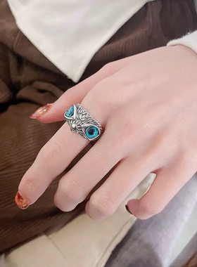 开口可调节情侣同款猫头鹰戒指女