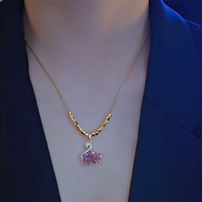 夏季爆款紫色锆石立体天鹅项链女