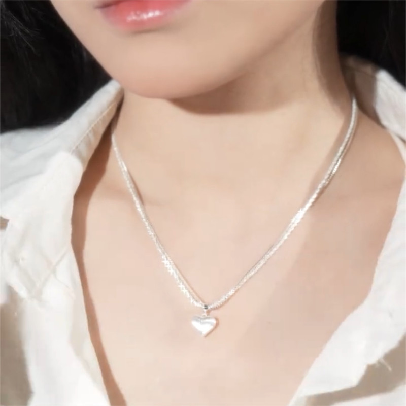 钛钢不掉色双层爱心项链女