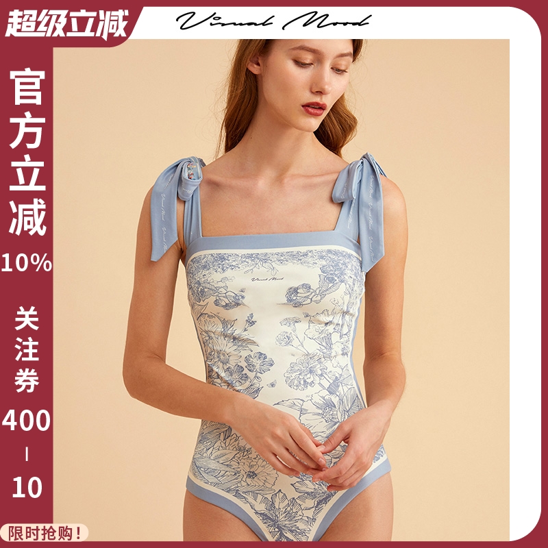 visualmood复古印花连体泳衣