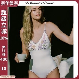 复古盘花刺绣显瘦性感露背连体游泳装 visual mood泳衣女2025新款