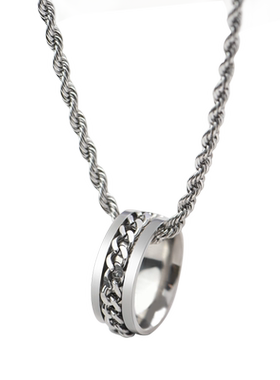 日韩风链条钛钢戒指情侣配饰吊坠