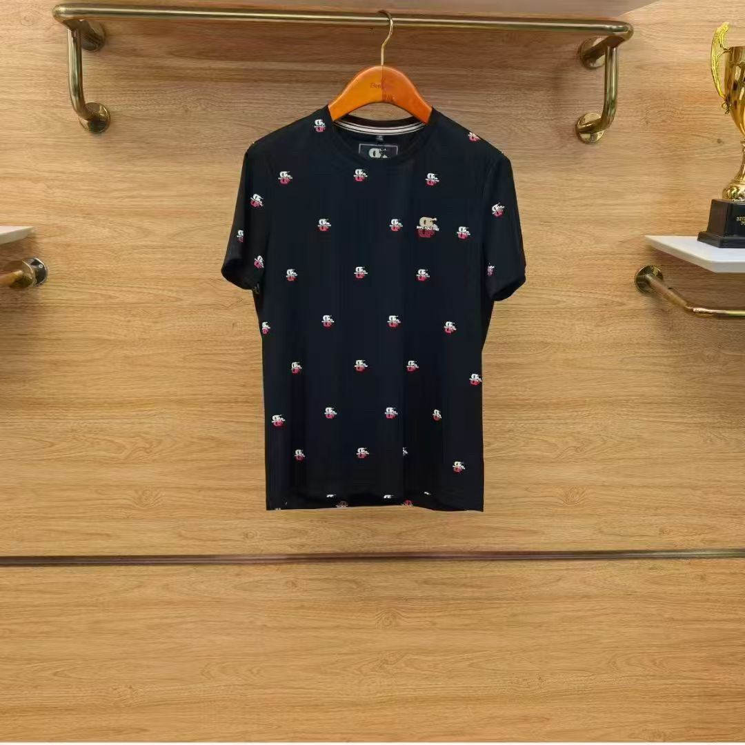 比华利保罗夏季棉质舒适时尚印花圆领短袖T恤黑色休闲时尚上衣