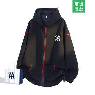 【一折专区】美式复古撞色拉链开衫外套男士秋季宽松潮牌连帽卫衣