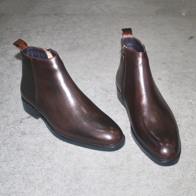 WINTER WOOL ONE-PIECE MARTIN BOOTS MENS ZIPPER MID-TOP LEATHER BOOTS BRITISH CHELSEA BOOTS KOREAN PILE THICKENED MENS BOOTS