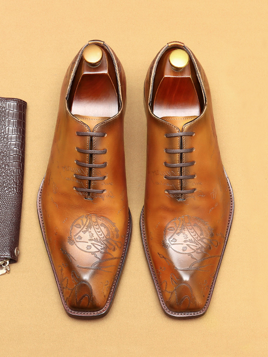 EUROPEAN VERSION OF RETRO LEATHER SHOES MENS GENUINE LEATHER BUSINESS OXFORD SHOES BRITISH STYLE HIGH-END FORMAL WEAR HAND-CARVED MENS SHOES TREND