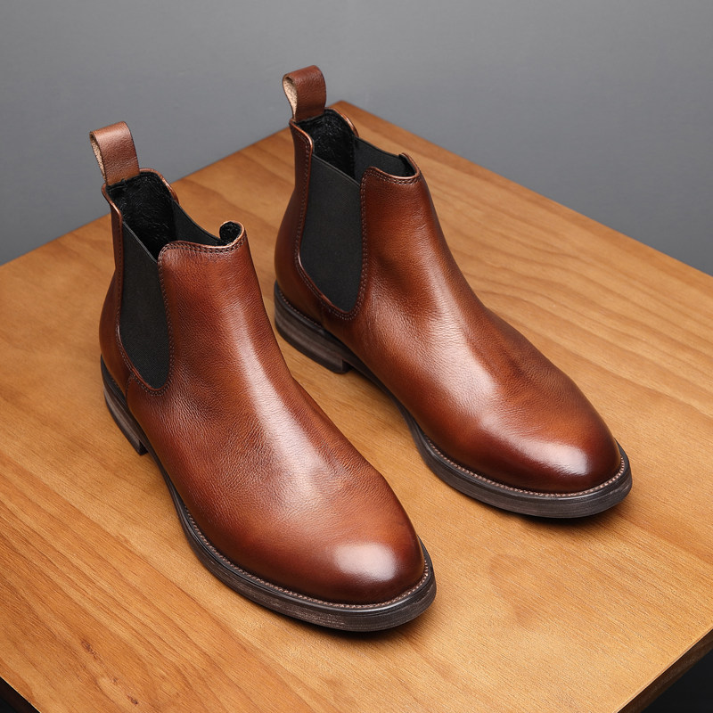 BRITISH MARTIN BOOTS MENS SHORT BOOTS BUSINESS HIGH-TOP LEATHER SHOES TREND LEATHER CHELSEA BOOTS MENS VINTAGE HANDMADE LEATHER BOOTS