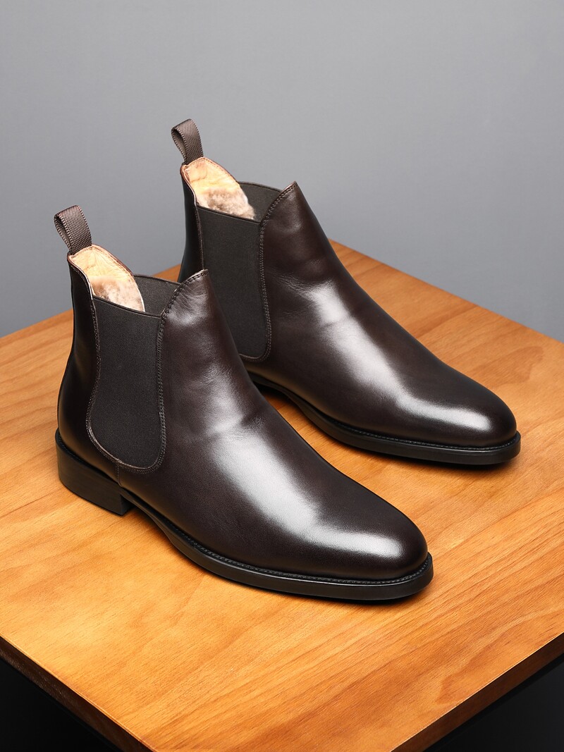 WINTER SHEEPSKIN FUR ONE-PIECE CHELSEA BOOTS MENS ENGLISH VELVET PADDED MARTIN BOOTS HIGH TOP WARM SNOW BOOTS SHORT BOOTS
