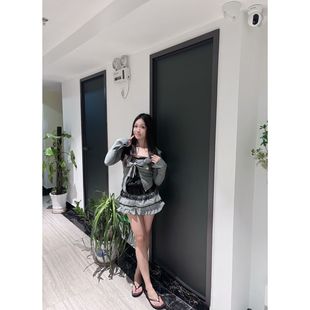 蛋糕裙三件套裙 黑色蕾丝吊带灰色针织开衫 学院风jk制服套装 女秋季