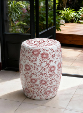 新中式陶瓷花鸟鼓凳庭院摆件