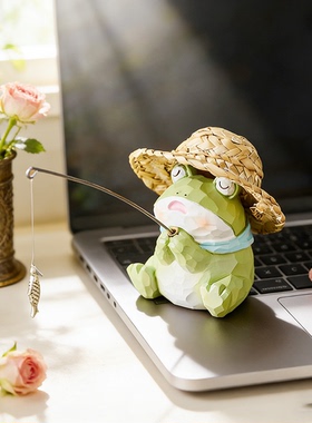 可爱青蛙钓鱼桌面摆件解压治愈