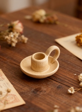 侘寂风手工木质可发光桌面摆件