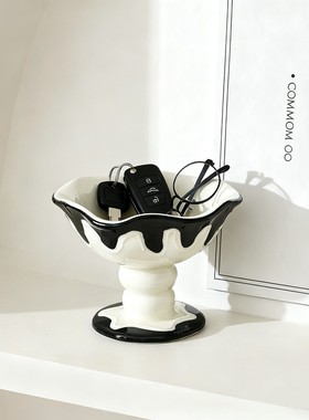 北欧风黑白撞色陶瓷水果盆